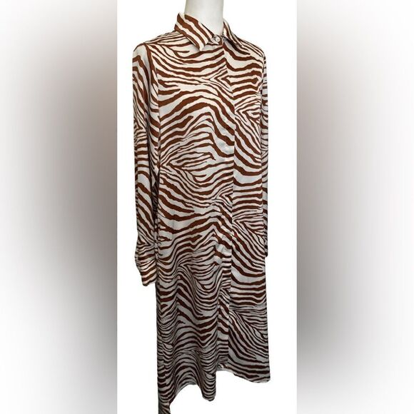 SEN Zebra Long Shirt Dress Small - Picture 2 of 6
